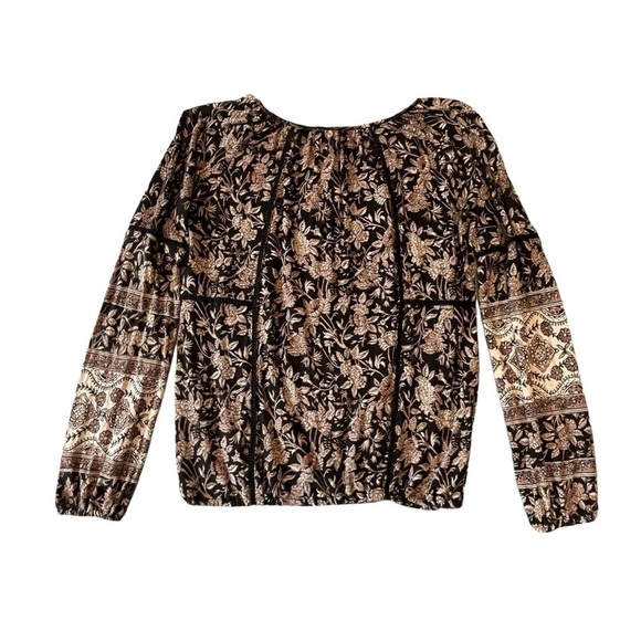 Lucky Brand Floral Boho Raw Edge Ruffle Tunic. Black Tan Multi. Size S #1302 - Picture 7 of 7